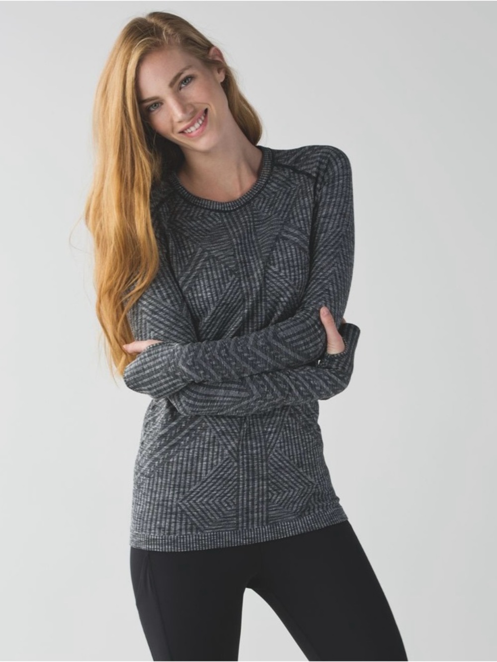 Lululemon Rest Less Pullover Grey Black Base layer Fitted Sweater Women’s Top